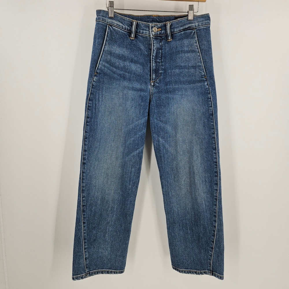 Vince Twist Seam High-waist Barrel Jeans Blue Medium Wash Straight Leg Size 28